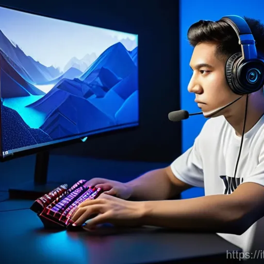 발로란트 프로 유저 세팅 분석 - A focused esports player, approximately 20-25 years old, engaged in an intense gaming session. They ...