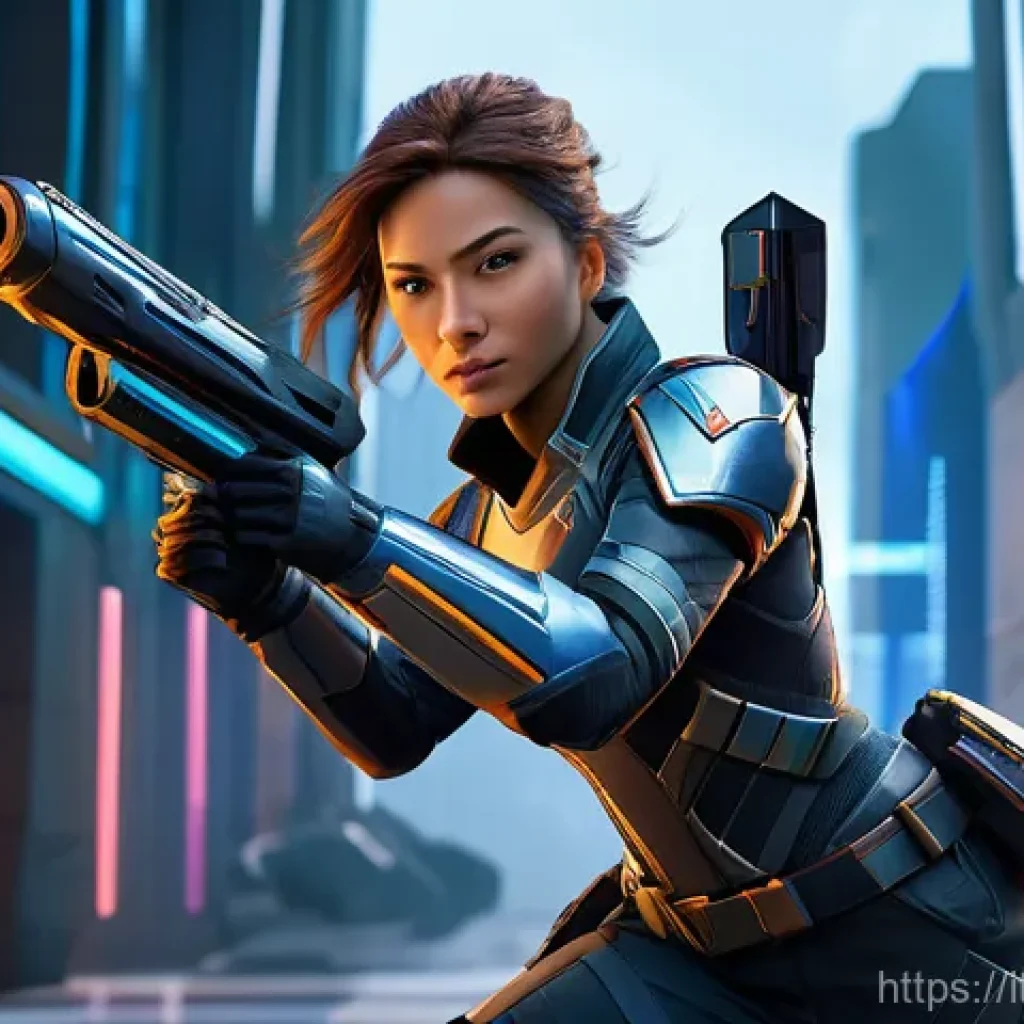 발로란트 유저들의 공략법 - **Dynamic Duelist Entry** An agile female agent, fully clothed in a sleek, futuristic tactical s...