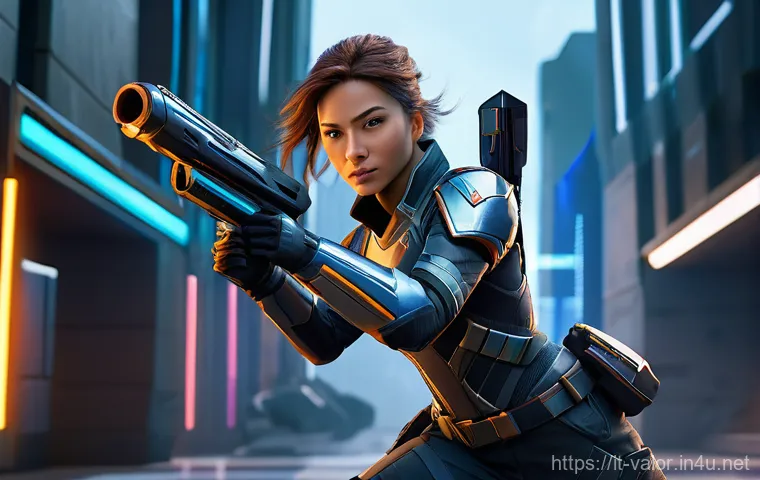 발로란트 유저들의 공략법 - **Dynamic Duelist Entry** An agile female agent, fully clothed in a sleek, futuristic tactical s...