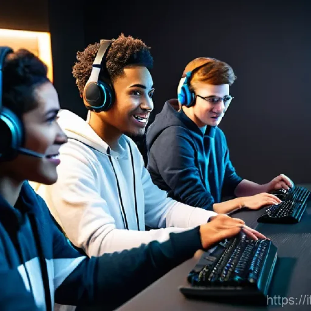 발로란트 클랜 창설 방법 - A diverse group of five young adult gamers (various genders and ethnicities, all appearing to be 15 ...