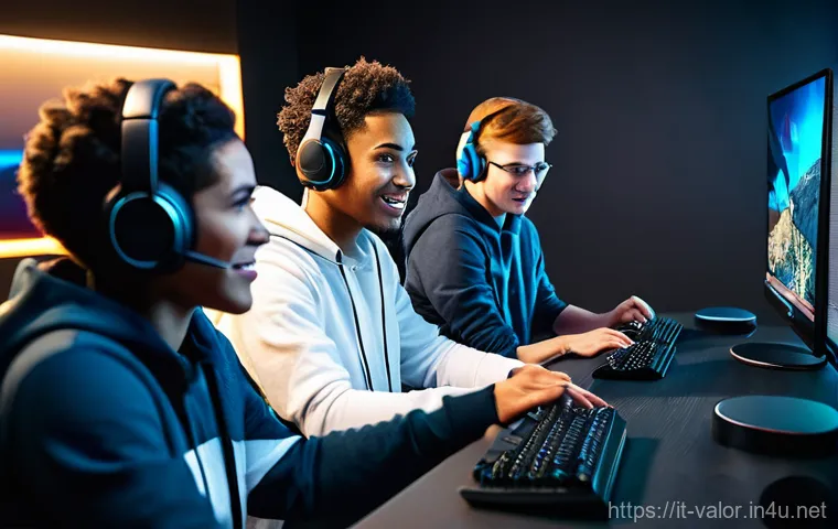 발로란트 클랜 창설 방법 - A diverse group of five young adult gamers (various genders and ethnicities, all appearing to be 15 ...