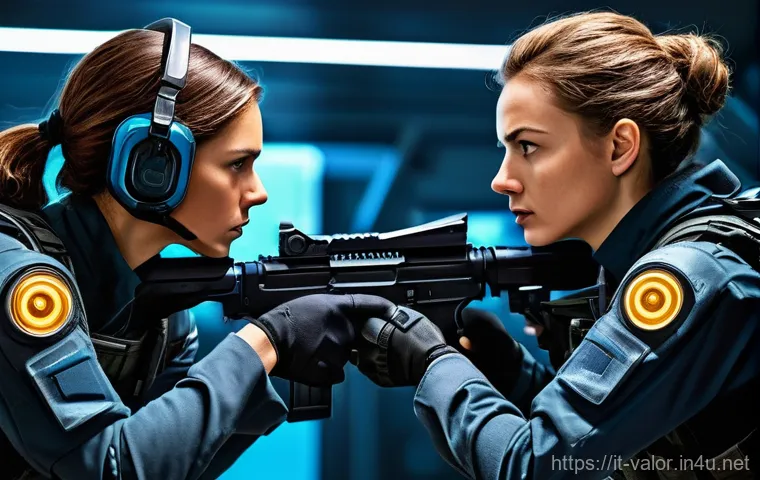 발로란트 커뮤니티와의 소통 방법 - **Prompt:** A diverse team of three tactical shooter players, in full futuristic combat gear, are in...