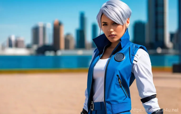 발로란트 코스튬 아이디어 - **Valorant Agent: Dynamic Jett Cosplay** A vibrant, full-body portrait of a female cosplayer emb...