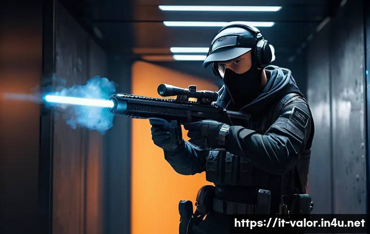 발로란트 신규 맵 활용 팁 - **Prompt:** A male agent resembling Chamber from Valorant, positioned strategically in the long mid ...