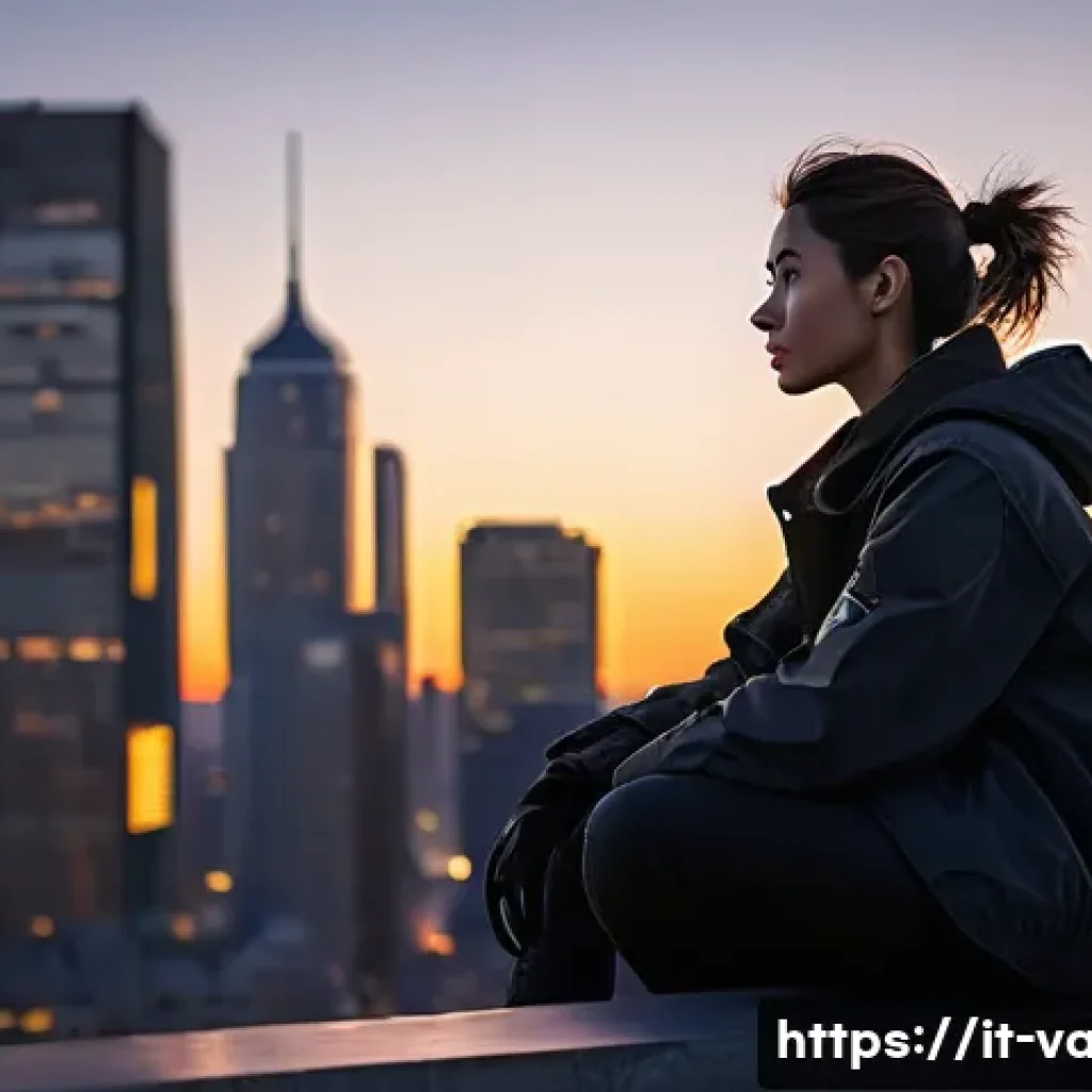 발로란트 최고의 명당 콘텐츠 - **Strategic Overwatch from Rooftop Vantage Point** A lone female figure, appearing to be in her ...