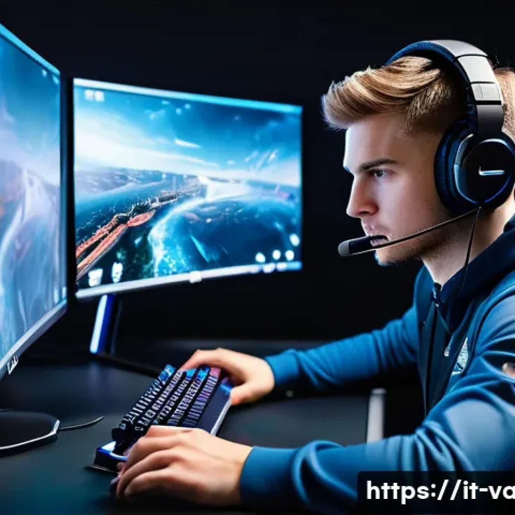 발로란트 최적 플레이 환경 설정 - A highly focused esports player, approximately 20-25 years old, wearing comfortable, stylish sportsw...