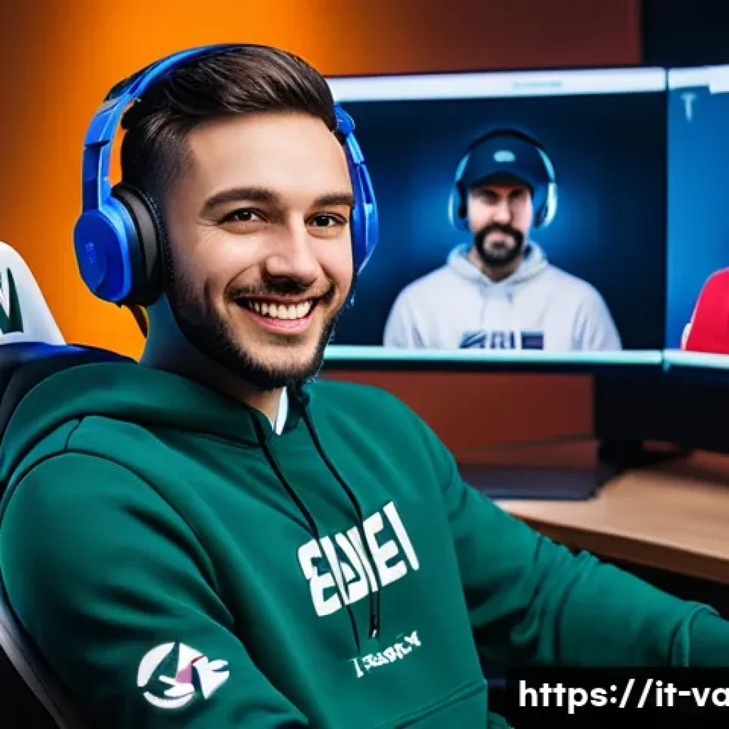 발로란트 e스포츠 경기 중계 팁 - A male or female eSports commentator in their late 20s, wearing a stylish, branded hoodie and comfor...