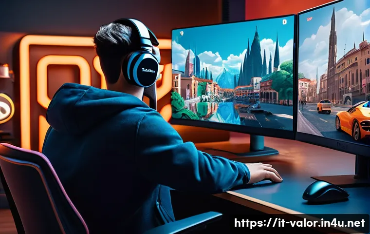 발로란트 콘텐츠 제작 아이디어 - A dynamic digital illustration of a young Italian Valorant content creator streaming live gameplay o...
