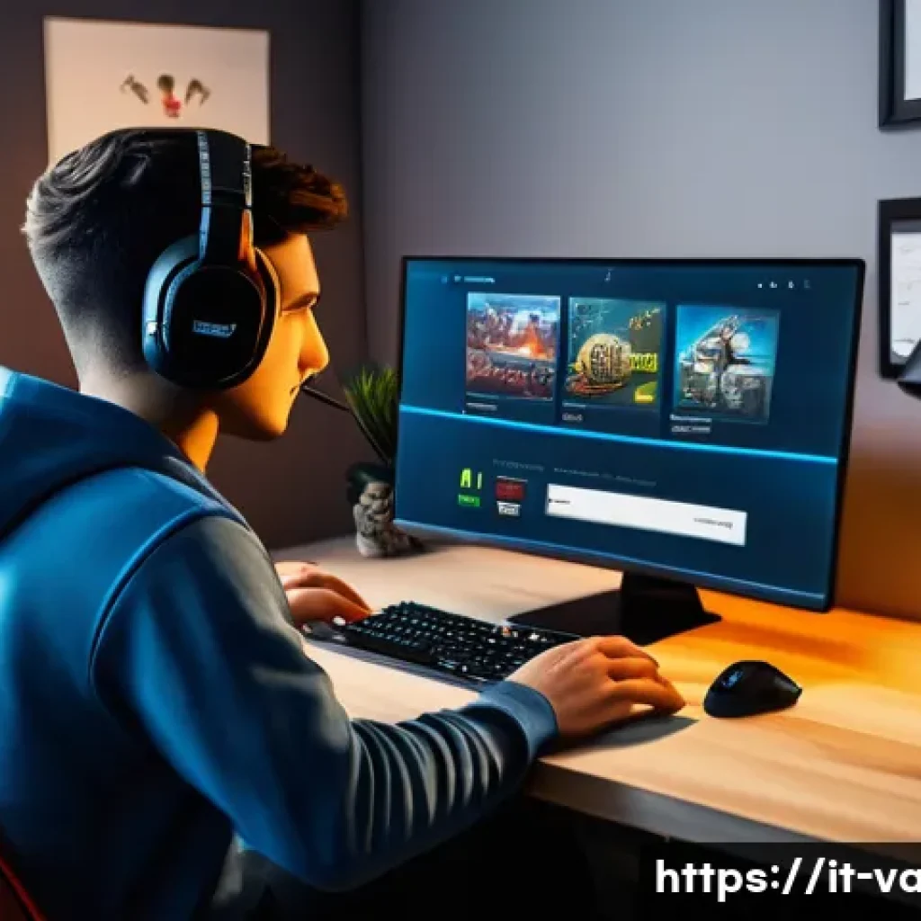발로란트 유저 계정 복구 절차 - A detailed digital illustration of a young adult Italian gamer sitting at a modern desk setup in a c...