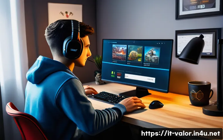 발로란트 유저 계정 복구 절차 - A detailed digital illustration of a young adult Italian gamer sitting at a modern desk setup in a c...