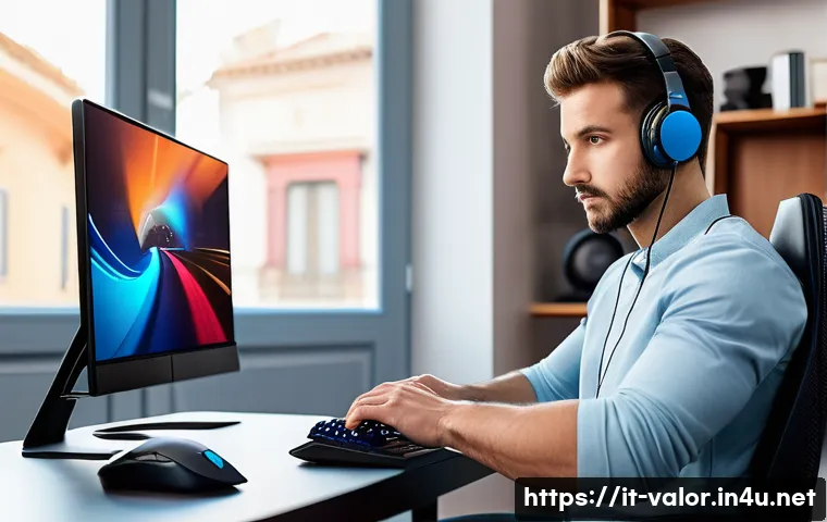발로란트 에임 교정 방법 - A focused young adult male gamer sitting at a modern ergonomic gaming setup in a bright Italian home...