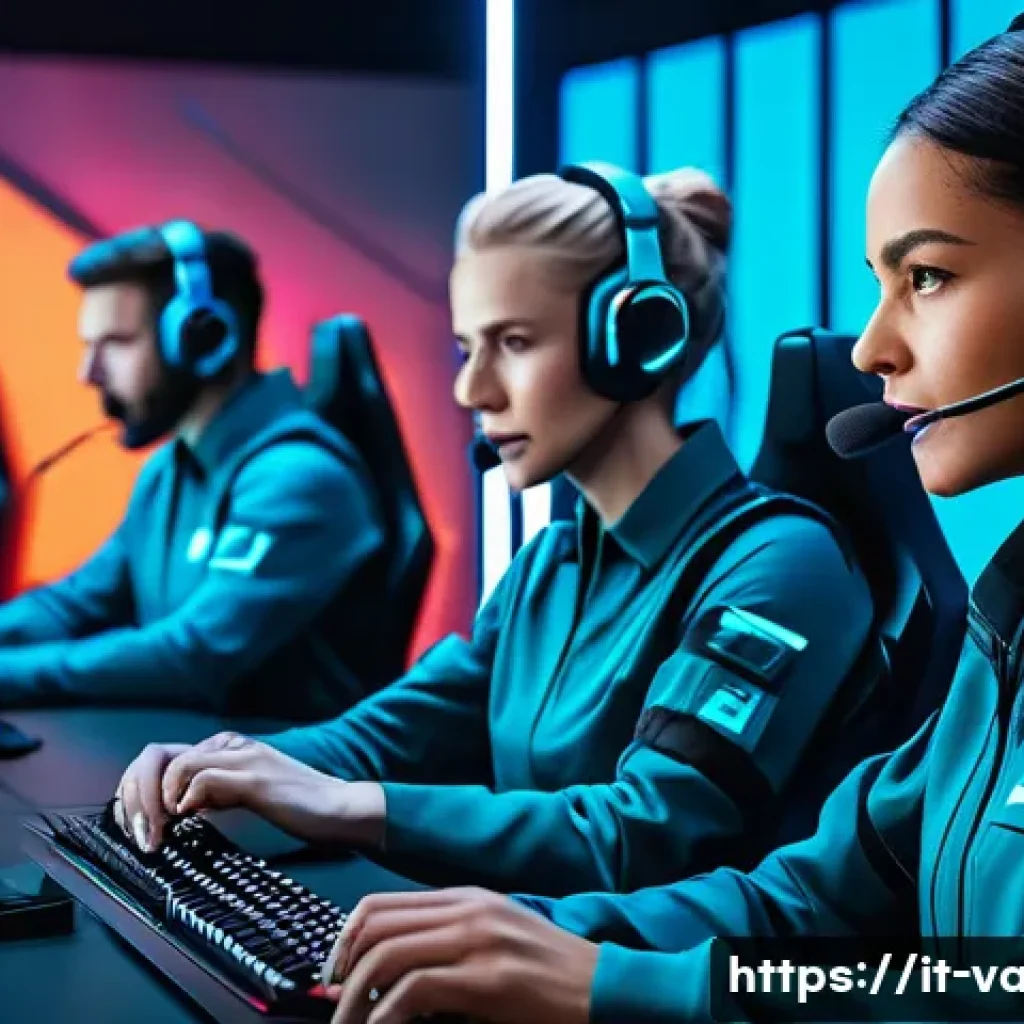 발로란트 커뮤니티에서 인기 있는 주제 - A dynamic Valorant team in the heat of a competitive match, communicating clearly through headsets, ...
