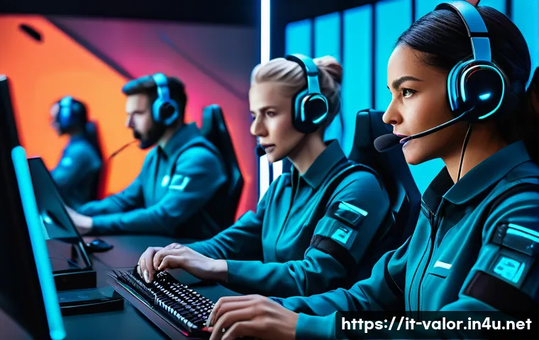 발로란트 커뮤니티에서 인기 있는 주제 - A dynamic Valorant team in the heat of a competitive match, communicating clearly through headsets, ...