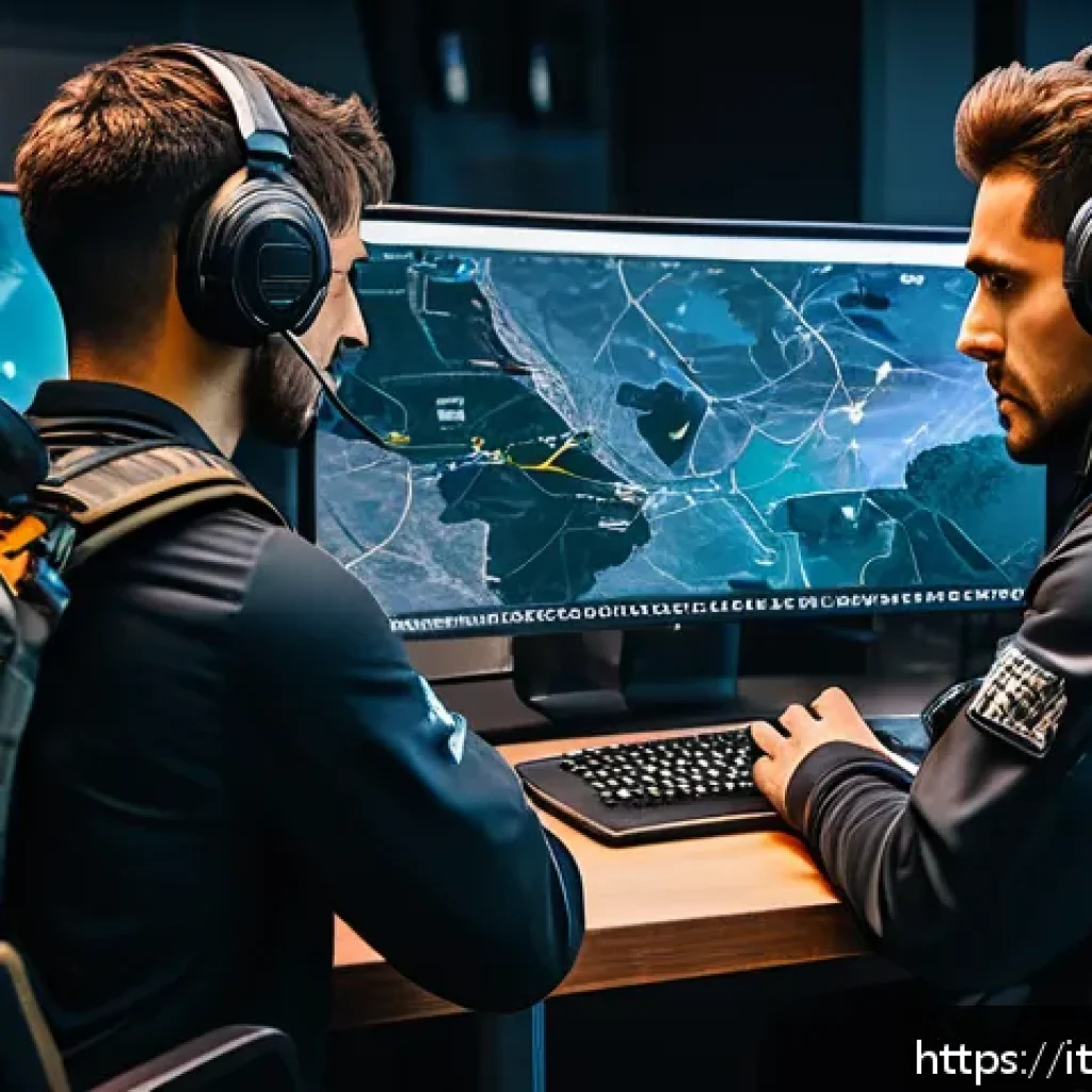 발로란트 아이템 구매 목록 - A tactical esports team in a modern urban setting, coordinating their purchase strategy around a dig...