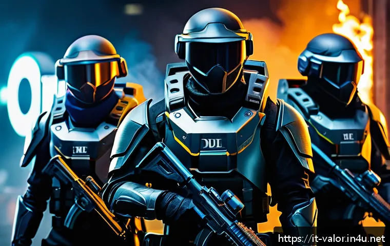발로란트 팀 조합의 기본 원리 - A dynamic, high-action Valorant team composition scene featuring four distinct agents representing t...