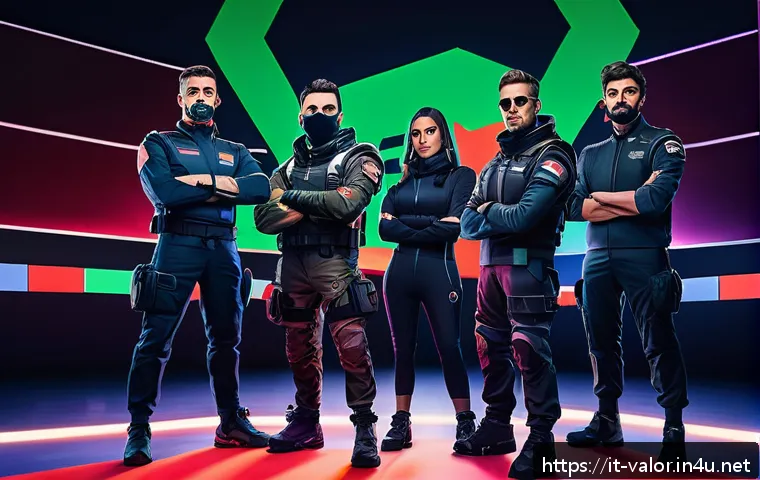 발로란트 업데이트 이후 유저 반응 - A dynamic Italian esports gaming scene featuring a diverse team of Valorant agents in tactical gear,...