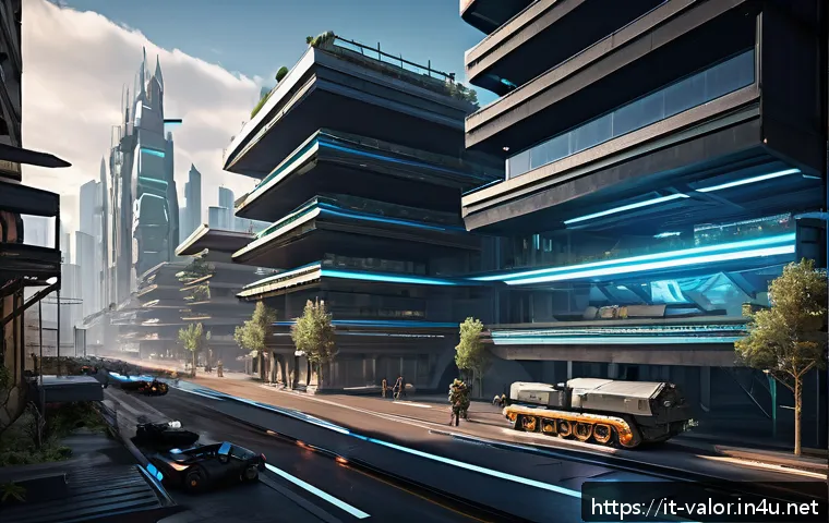 발로란트 최신 맵 출시 계획 - A futuristic urban combat map scene featuring a mix of open spaces and narrow corridors, with sleek,...