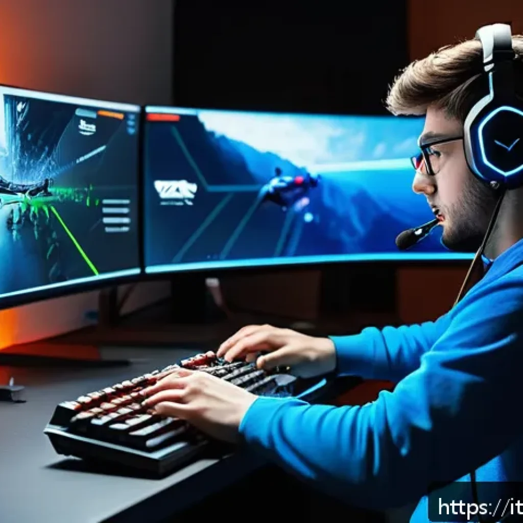 발로란트 프로 리그 출전 조건 - A detailed, dynamic scene of a young Italian esports player in a modern gaming room, focusing intens...