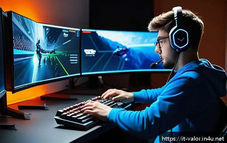 발로란트 프로 리그 출전 조건 - A detailed, dynamic scene of a young Italian esports player in a modern gaming room, focusing intens...