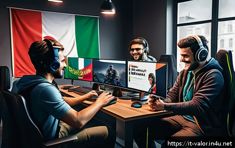 발로란트 추천 디스코드 서버 - A vibrant Italian Valorant Discord community scene showing diverse players engaging in lively voice ...