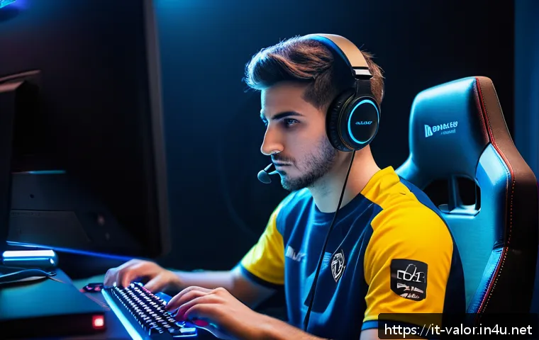 발로란트 프로게이머 인터뷰 영상 - A professional esports player sitting calmly in a modern gaming setup, wearing a comfortable esports...