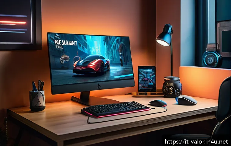 발로란트 이중인증 설정법 - A modern Italian gamer’s desk setup featuring a sleek PC displaying the Valorant login screen with t...