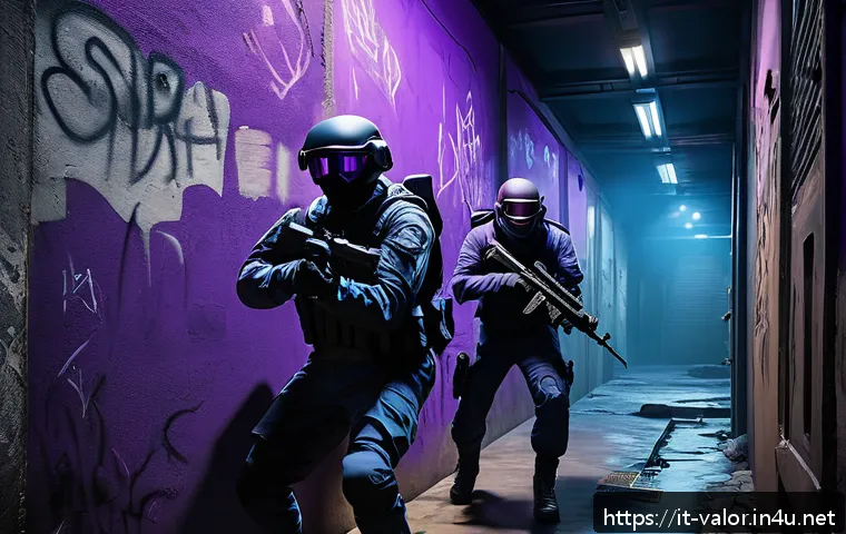 발로란트 최고의 맵 위치 - A dynamic tactical scene set in the Valorant map Bind, focusing on hidden lateral passages. The imag...