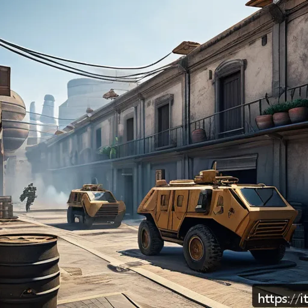 발로란트 데드락 공략법 - A highly detailed tactical gaming scene set in a futuristic urban map with narrow corridors and open...
