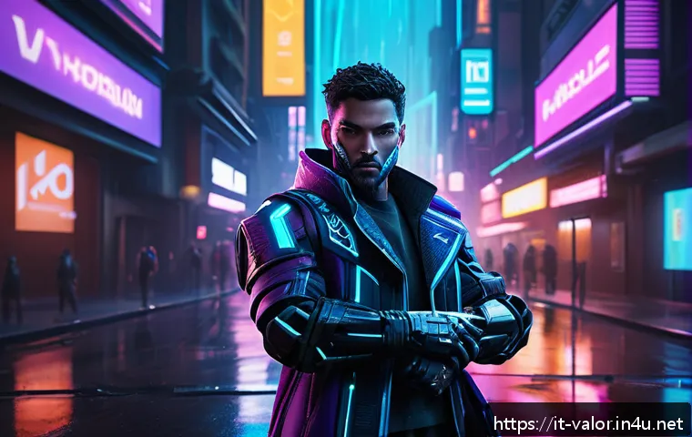 발로란트 스킨의 진화 과정 - A futuristic Valorant weapon skin concept inspired by cyberpunk aesthetics, featuring sleek metallic...
