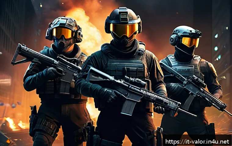 발로란트 유저 리뷰와 피드백 - A dynamic, realistic first-person shooter scene set in a futuristic urban battleground at dusk, feat...