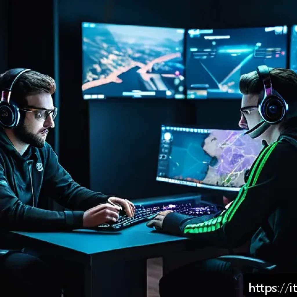 발로란트 경기 중 새로운 접근법 - A dynamic esports team in a Valorant match, featuring five diverse players wearing tactical gaming g...