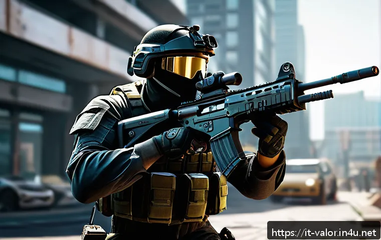 발로란트 신규 업데이트 정보 - A dynamic first-person shooter scene featuring a player wielding a lightweight machine gun with slee...