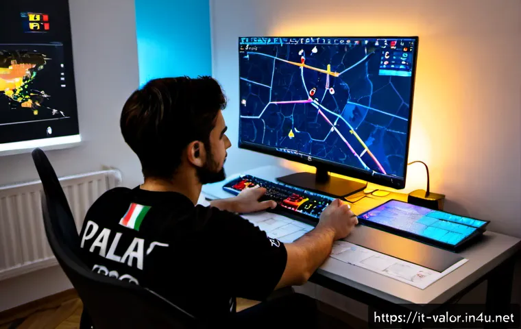 Home 17 발로란트 맵 포지셔닝 전략 - Photorealistic Italian esports player in a modern Milan apartment, seated at a clean gaming desk, st...