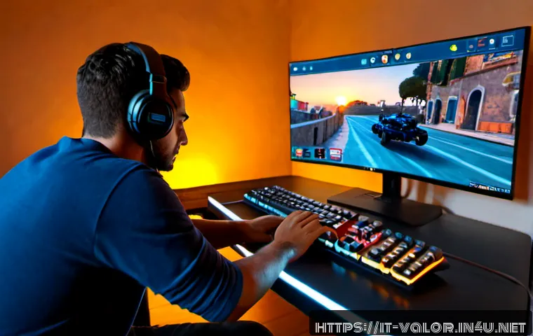 발로란트 스파이크 설치 포지션 - Photorealistic over-the-shoulder view of an Italian esports player at a clean gaming desk, focused o...