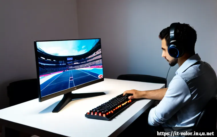 발로란트 공식 이벤트 공지 - Photorealistic Italian esports fan at a clean modern desk in Milan, viewing a colorful official-styl...